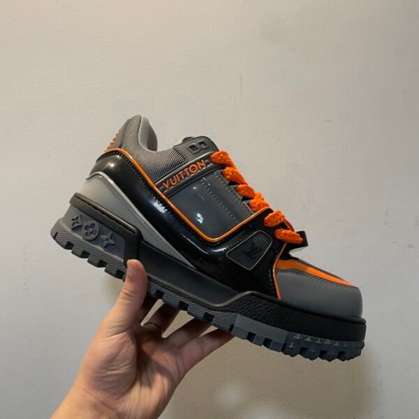 LV LOUIS VUITTON Trainer Maxi with Beading Low Top Board Shoes Gray Orange - Image 10