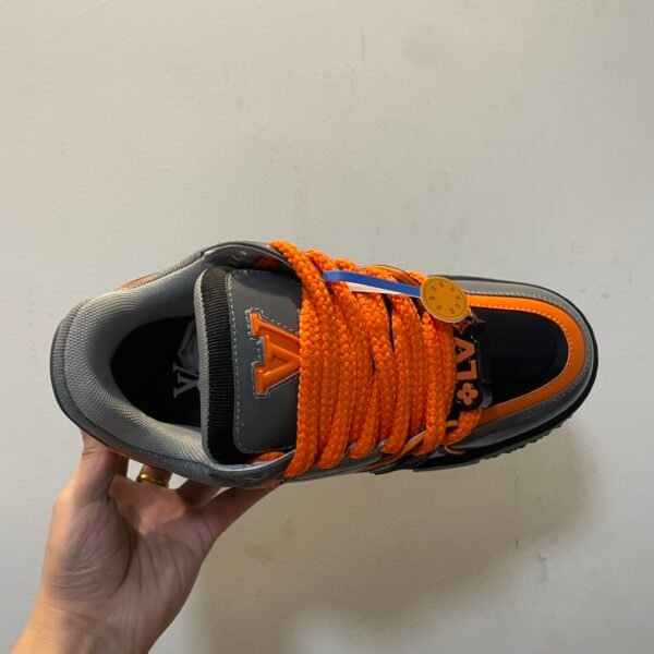 LV LOUIS VUITTON Trainer Maxi with Beading Low Top Board Shoes Gray Orange - Image 4